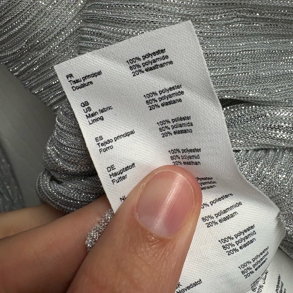 NWT MAJE Runnyli Silver Shimmer Metallic Draped Lurex Mini Dress Size 40 - Picture 4 of 5
